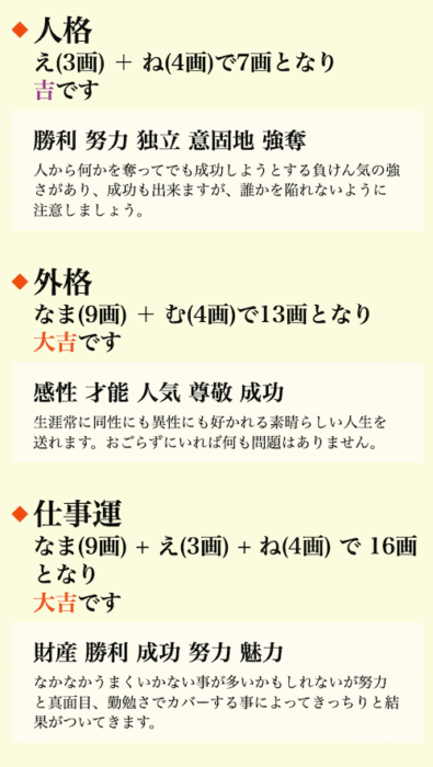 姓名判断用『彩』診断結果2