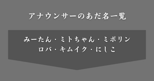アナウンサーのあだ名一覧
